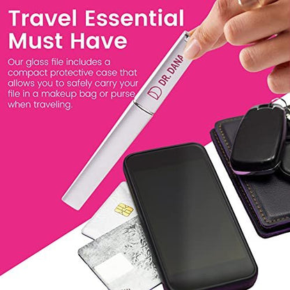 Dr. Dana Premium Crystal Glass Nail File – Double-Sided Etched with Protective Travel Case, Professional Quality for Natural Nails Avelisse