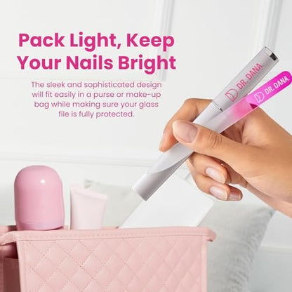 Dr. Dana Premium Crystal Glass Nail File – Double-Sided Etched with Protective Travel Case, Professional Quality for Natural Nails Avelisse