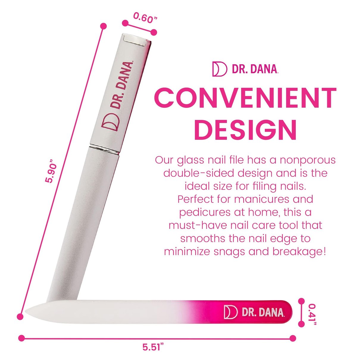 Dr. Dana Premium Crystal Glass Nail File – Double-Sided Etched with Protective Travel Case, Professional Quality for Natural Nails Avelisse