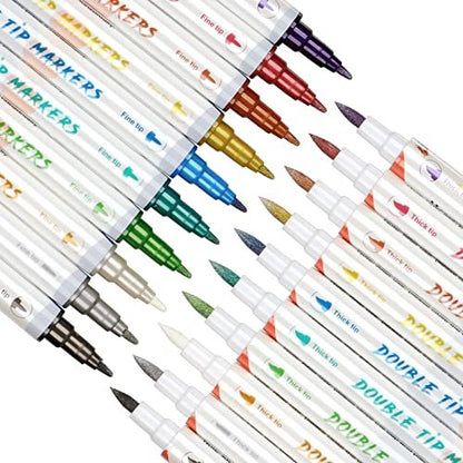 HAWINK Temporary Tattoo Markers for Skin: 10 Body Markers + 56 Large Tattoo Stencils, Dual-End Pens for Bold & Fine Lines