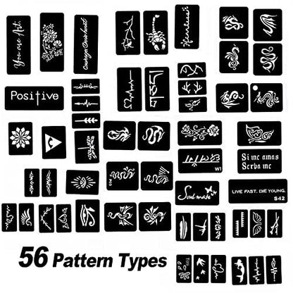 HAWINK Temporary Tattoo Markers for Skin: 10 Body Markers + 56 Large Tattoo Stencils, Dual-End Pens for Bold & Fine Lines