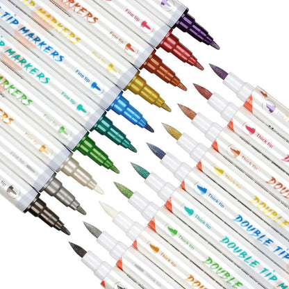 HAWINK Temporary Tattoo Markers for Skin: 10 Body Markers + 56 Large Tattoo Stencils, Dual-End Pens for Bold & Fine Lines