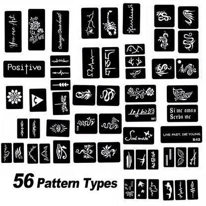HAWINK Temporary Tattoo Markers for Skin: 10 Body Markers + 56 Large Tattoo Stencils, Dual-End Pens for Bold & Fine Lines
