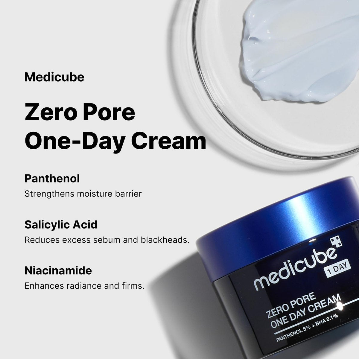 Medicube Zero Pore One-Day Cream - Pore Refining Moisturizer with Panthenol, Salicylic Acid & Niacinamide - 1.69 fl.oz Avelisse