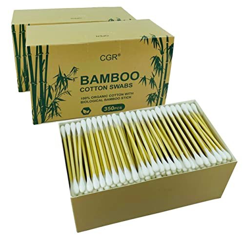 CGR 1050pcs Organic Cotton Swabs - 100% Cotton Double-Tipped with Compostable Bamboo Sticks - Travel Pack (3 Pack of 350 Swabs Total) - görsel 2