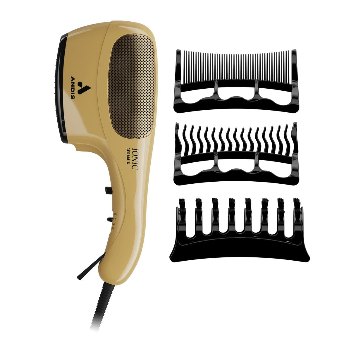 Andis 82125 1875-Watt Tourmaline Ceramic Ionic Styling Hair Dryer – Frizz-Free, Lightweight, No Heat Damage for Normal & Curly Hair (Gold) Avelisse