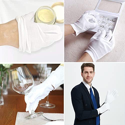 24 Pcs (12 Pair) White Cotton Gloves for Dry Hand Moisturizing, Cosmetic Eczema Hand Spa, Coin Jewelry Inspection, Checking and Serving - Stretchable Lining - görsel 4