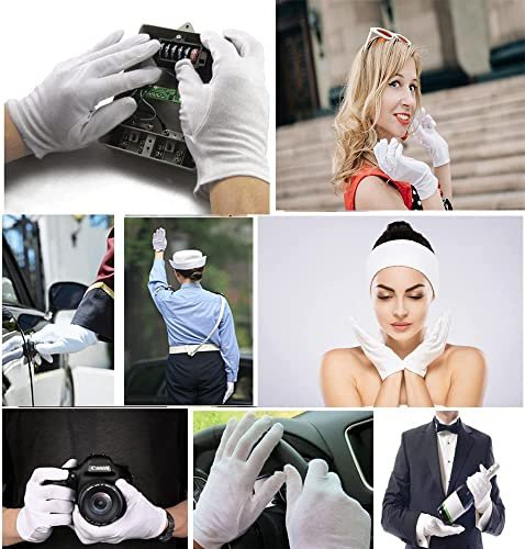 24 Pcs (12 Pair) White Cotton Gloves for Dry Hand Moisturizing, Cosmetic Eczema Hand Spa, Coin Jewelry Inspection, Checking and Serving - Stretchable Lining - görsel 6