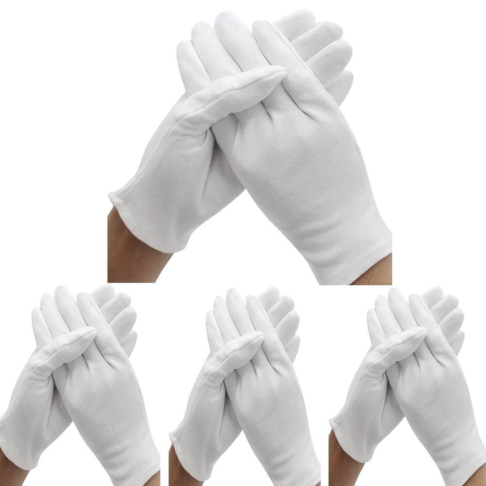 24 Pcs (12 Pair) White Cotton Gloves for Dry Hand Moisturizing, Cosmetic Eczema Hand Spa, Coin Jewelry Inspection, Checking and Serving - Stretchable Lining - görsel 1