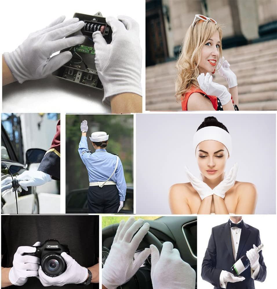 24 Pcs (12 Pair) White Cotton Gloves for Dry Hand Moisturizing, Cosmetic Eczema Hand Spa, Coin Jewelry Inspection, Checking and Serving - Stretchable Lining - görsel 5
