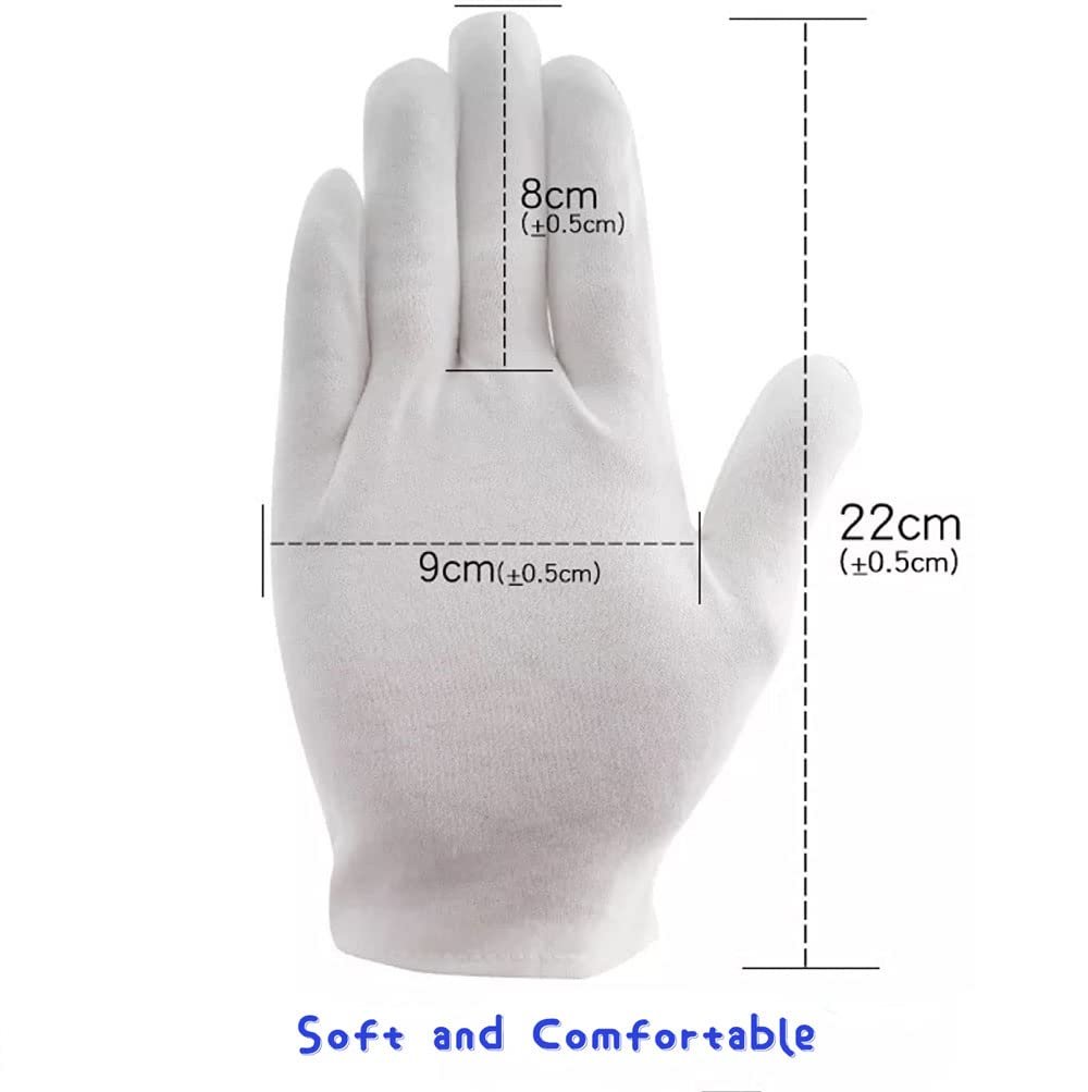 24 Pcs (12 Pair) White Cotton Gloves for Dry Hand Moisturizing, Cosmetic Eczema Hand Spa, Coin Jewelry Inspection, Checking and Serving - Stretchable Lining - görsel 9