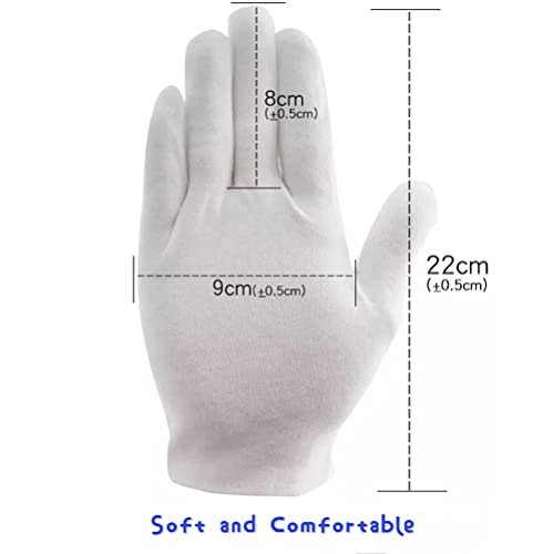24 Pcs (12 Pair) White Cotton Gloves for Dry Hand Moisturizing, Cosmetic Eczema Hand Spa, Coin Jewelry Inspection, Checking and Serving - Stretchable Lining - görsel 10