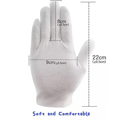 24 Pcs (12 Pair) White Cotton Gloves for Dry Hand Moisturizing, Cosmetic Eczema Hand Spa, Coin Jewelry Inspection, Checking and Serving - Stretchable Lining
