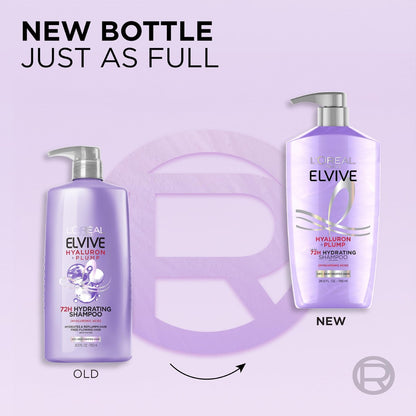 L'Oreal Paris Elvive Hyaluron Plump Hydrating Shampoo - Infused with Hyaluronic Acid for Dehydrated, Dry Hair - Paraben-Free - 26.5 Fl Oz