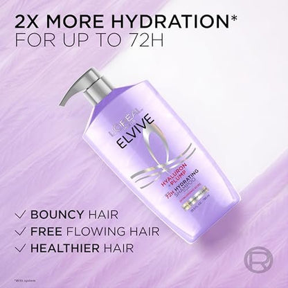 L'Oreal Paris Elvive Hyaluron Plump Hydrating Shampoo - Infused with Hyaluronic Acid for Dehydrated, Dry Hair - Paraben-Free - 26.5 Fl Oz