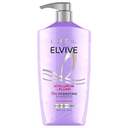 L'Oreal Paris Elvive Hyaluron Plump Hydrating Shampoo - Infused with Hyaluronic Acid for Dehydrated, Dry Hair - Paraben-Free - 26.5 Fl Oz