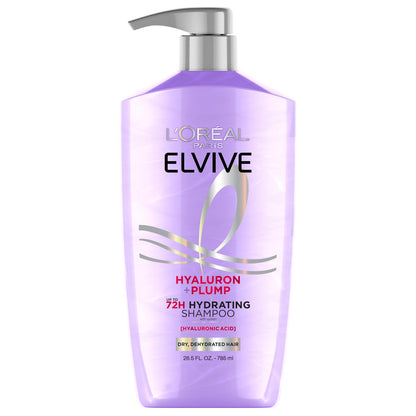 L'Oreal Paris Elvive Hyaluron Plump Hydrating Shampoo - Infused with Hyaluronic Acid for Dehydrated, Dry Hair - Paraben-Free - 26.5 Fl Oz