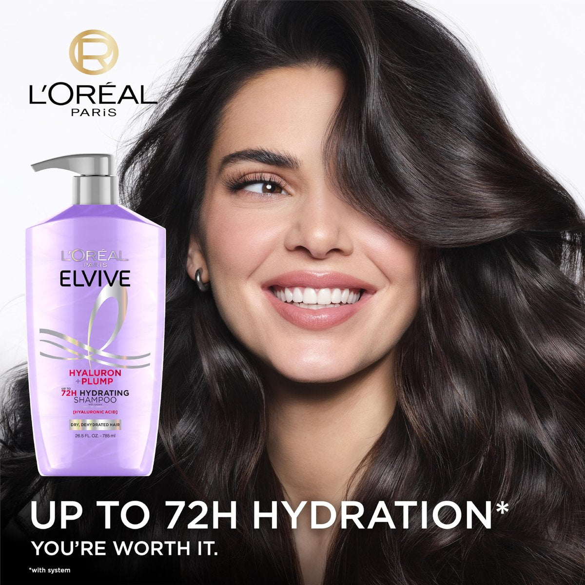 L'Oreal Paris Elvive Hyaluron Plump Hydrating Shampoo - Infused with Hyaluronic Acid for Dehydrated, Dry Hair - Paraben-Free - 26.5 Fl Oz - görsel 5