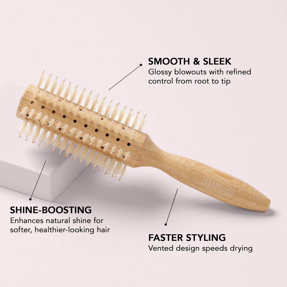 The Hair Edit Sleek Goddess Boar Bristle Bamboo Round Brush – Vented Blowdry Brush for Smooth Shine & Flyaway Control, Lightweight Eco-Friendly Hairbrush for Women Avelisse