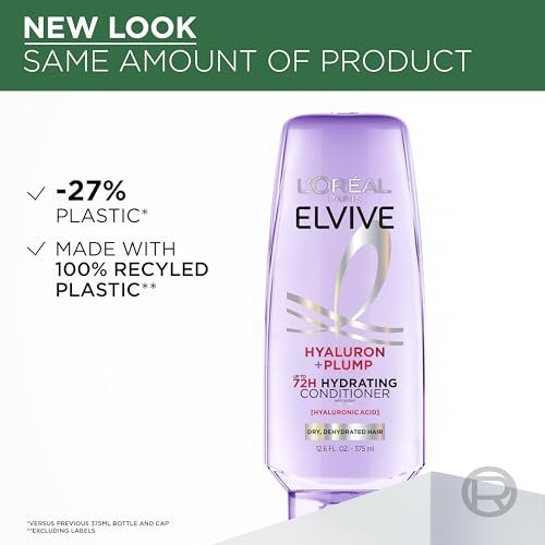 L'Oreal Paris Elvive Hyaluron Plump Hydrating Conditioner with Hyaluronic Acid, 12.6 Fl Oz - For Dehydrated, Dry Hair - görsel 10