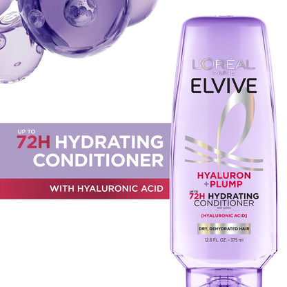 L'Oreal Paris Elvive Hyaluron Plump Hydrating Conditioner with Hyaluronic Acid, 12.6 Fl Oz - For Dehydrated, Dry Hair