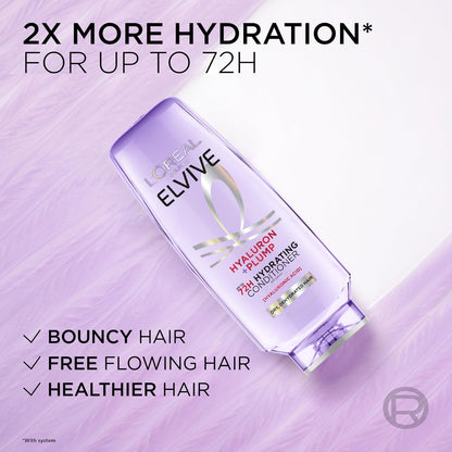 L'Oreal Paris Elvive Hyaluron Plump Hydrating Conditioner with Hyaluronic Acid, 12.6 Fl Oz - For Dehydrated, Dry Hair