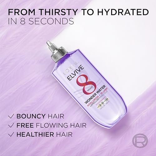 L'Oreal Paris Elvive Hyaluron Plump Flash Hydration Wonder Water Hair Rinse, 8 Second Hydrating Hair Care Treatment for Soft, Shiny Hair, 6.8 Fl Oz Avelisse