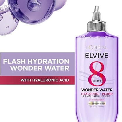 L'Oreal Paris Elvive Hyaluron Plump Flash Hydration Wonder Water Hair Rinse, 8 Second Hydrating Hair Care Treatment for Soft, Shiny Hair, 6.8 Fl Oz Avelisse