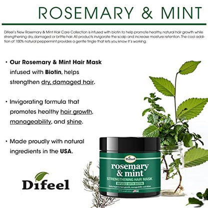 Difeel Rosemary and Mint Strengthening Hair Growth Mask with Natural Rosemary Oil and Biotin - 12 oz