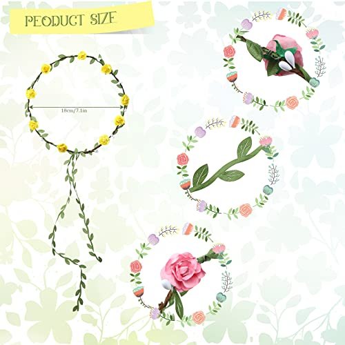 WILLBOND 48 Pcs Flower Headbands for Women - Floral Garland Headbands, Fairy Wreath, Green Leaves Flower Headband Bulk for Wedding, Festival, Holiday, Party Photography Props Avelisse
