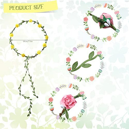 WILLBOND 48 Pcs Flower Headbands for Women - Floral Garland Headbands, Fairy Wreath, Green Leaves Flower Headband Bulk for Wedding, Festival, Holiday, Party Photography Props Avelisse