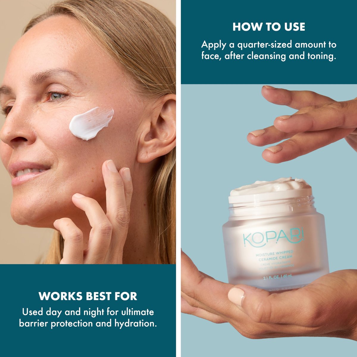 Kopari Moisture Whipped Ceramide Cream | Hydrate & Restore with Vegan Ceramides & Hyaluronic Acid | 2.1 oz Avelisse