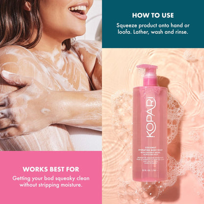 Kopari Jumbo Coconut Hydrating Body Wash - 25 oz with Organic Coconut Water, Sea Kelp & Aloe Vera Avelisse