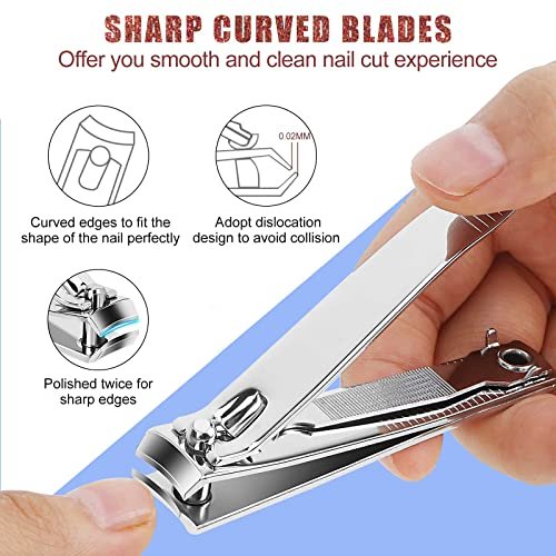 Tranchou Nail Clippers for Thick Toenails, Stainless Steel Fingernail Clippers with Sharp Curved Blades and File, Large & Small Sizes for Men, Women, Seniors - Silver - görsel 4