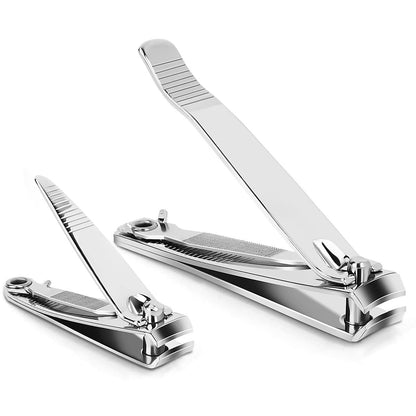 Tranchou Nail Clippers for Thick Toenails, Stainless Steel Fingernail Clippers with Sharp Curved Blades and File, Large & Small Sizes for Men, Women, Seniors - Silver