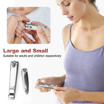Tranchou Nail Clippers for Thick Toenails, Stainless Steel Fingernail Clippers with Sharp Curved Blades and File, Large & Small Sizes for Men, Women, Seniors - Silver