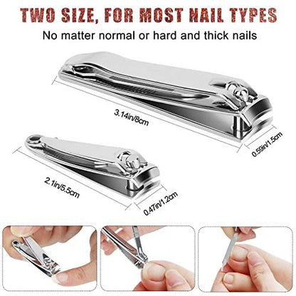 Tranchou Nail Clippers for Thick Toenails, Stainless Steel Fingernail Clippers with Sharp Curved Blades and File, Large & Small Sizes for Men, Women, Seniors - Silver