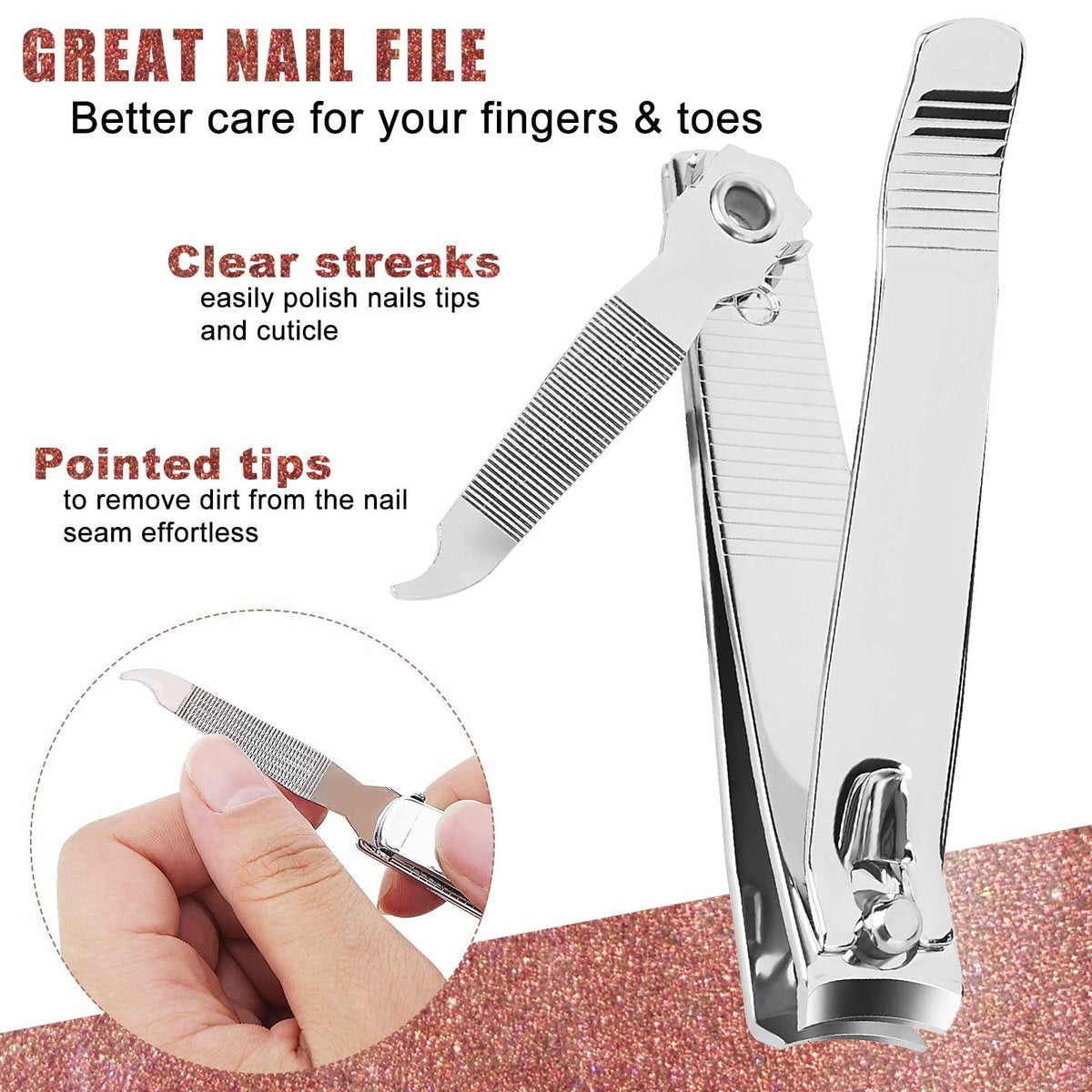 Tranchou Nail Clippers for Thick Toenails, Stainless Steel Fingernail Clippers with Sharp Curved Blades and File, Large & Small Sizes for Men, Women, Seniors - Silver - görsel 9
