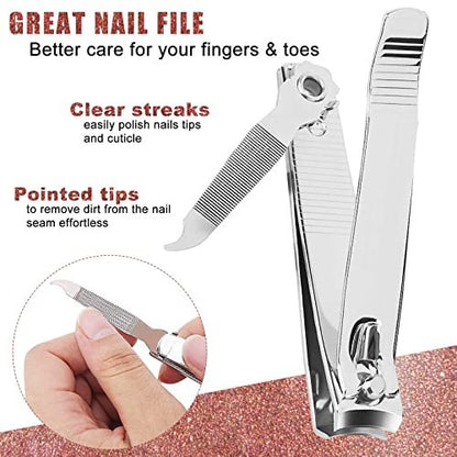 Tranchou Nail Clippers for Thick Toenails, Stainless Steel Fingernail Clippers with Sharp Curved Blades and File, Large & Small Sizes for Men, Women, Seniors - Silver