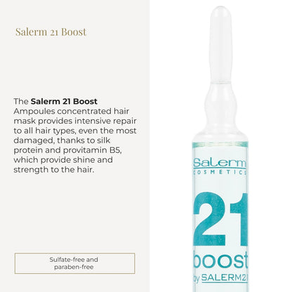 SALERM Concentrated Hair Mask 21 Boost Hydrating Hair Ampoules – 8 x 13 ml – Repairs Hair with Heat Protector, Anti-Pollution and Anti-Frizz Avelisse