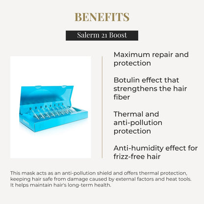 SALERM Concentrated Hair Mask 21 Boost Hydrating Hair Ampoules – 8 x 13 ml – Repairs Hair with Heat Protector, Anti-Pollution and Anti-Frizz Avelisse