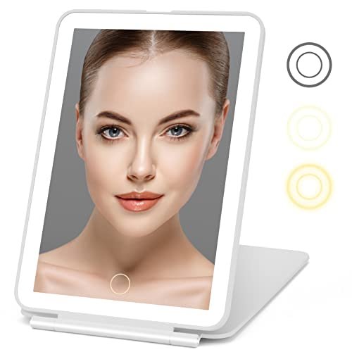 DenCert Rechargeable Travel Makeup Mirror with 72 LED Lights, 3 Lighting Modes, Dimmable Touch Screen, Slim Compact Vanity Mirror (White) Avelisse