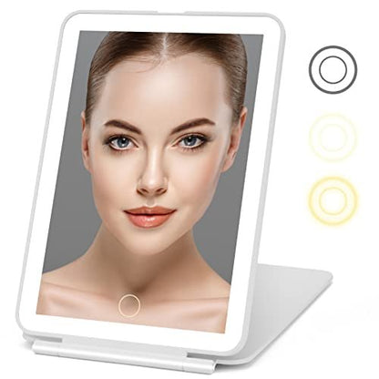 DenCert Rechargeable Travel Makeup Mirror with 72 LED Lights, 3 Lighting Modes, Dimmable Touch Screen, Slim Compact Vanity Mirror (White) Avelisse