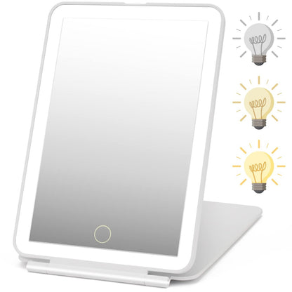 DenCert Rechargeable Travel Makeup Mirror with 72 LED Lights, 3 Lighting Modes, Dimmable Touch Screen, Slim Compact Vanity Mirror (White) Avelisse