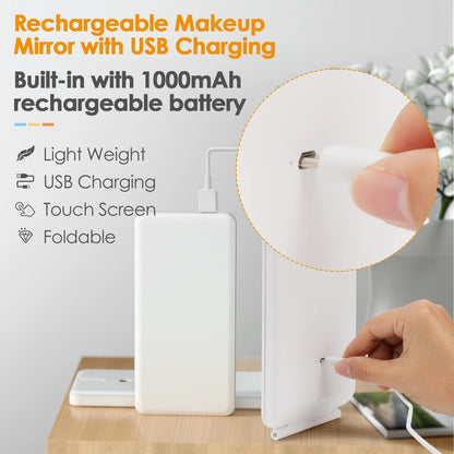 DenCert Rechargeable Travel Makeup Mirror with 72 LED Lights, 3 Lighting Modes, Dimmable Touch Screen, Slim Compact Vanity Mirror (White) Avelisse