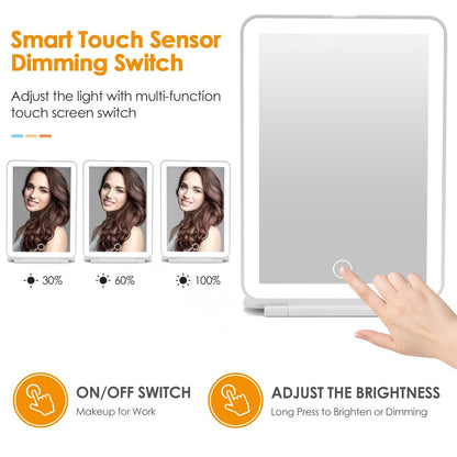 DenCert Rechargeable Travel Makeup Mirror with 72 LED Lights, 3 Lighting Modes, Dimmable Touch Screen, Slim Compact Vanity Mirror (White) Avelisse
