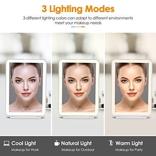 DenCert Rechargeable Travel Makeup Mirror with 72 LED Lights, 3 Lighting Modes, Dimmable Touch Screen, Slim Compact Vanity Mirror (White) Avelisse