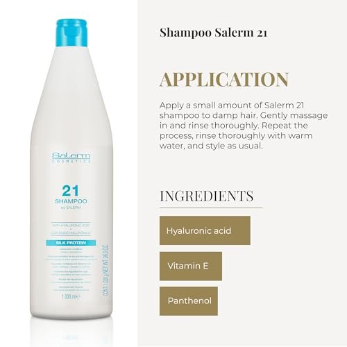 Salerm Hydrating Shampoo 21 Silk Protein – 1000 ml – Nourishing Shampoo for Dry and Damaged Hair with Silk Proteins, Heat Protection Avelisse