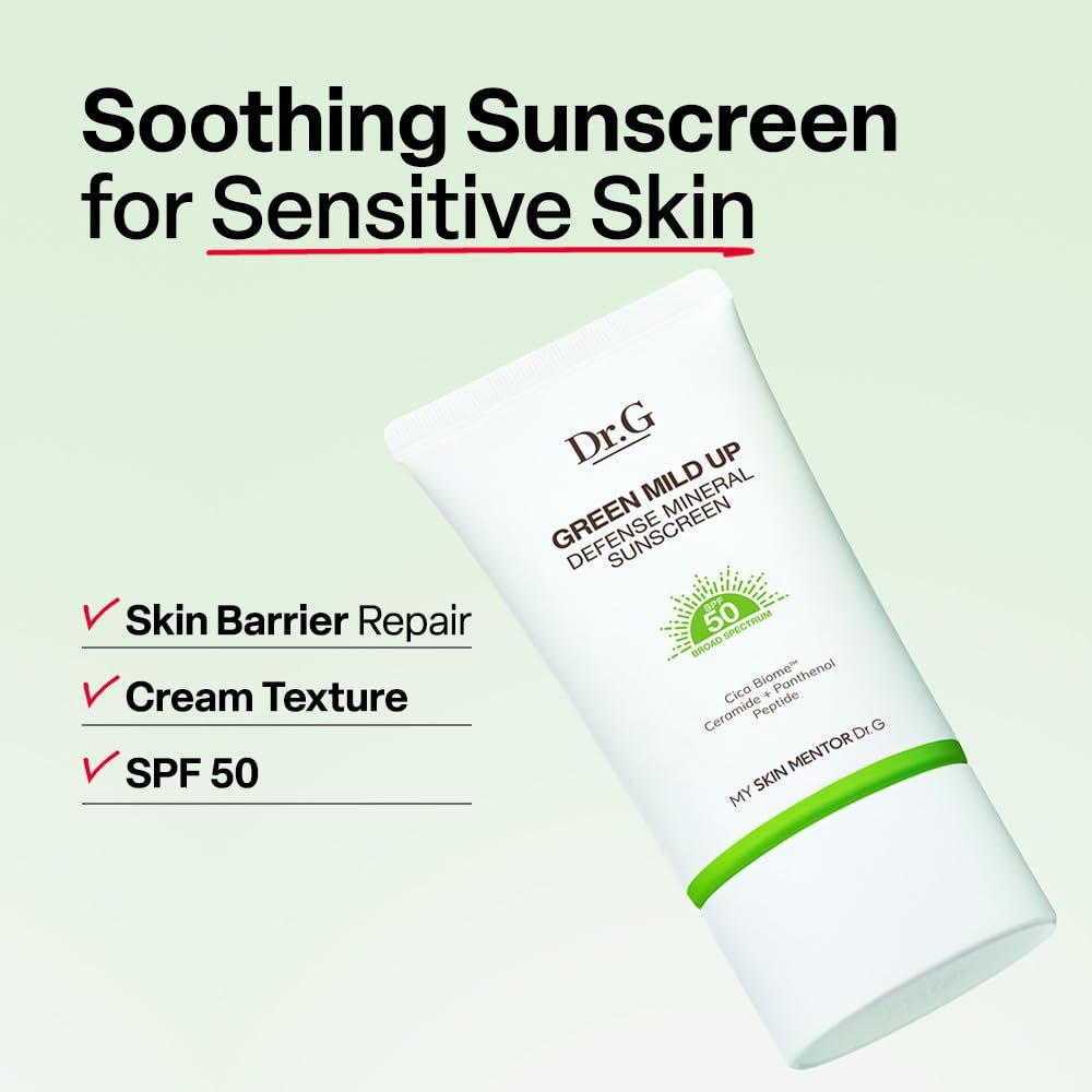 Dr. G Green Mild Up Defense Mineral Sunscreen SPF 50 - Broad Spectrum, Reef-Safe, Lightweight Korean Sunscreen for Sensitive Skin - Non-Greasy with Centella Asiatica - 1.69 fl oz - görsel 3