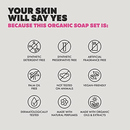 Skin Said Yes Organic Soap Bar Set of 8 - Natural Greek Soap with Shea Butter, Olive Oil, Lavender & Sandalwood, Aloe Vera & Cucumber Extract Avelisse